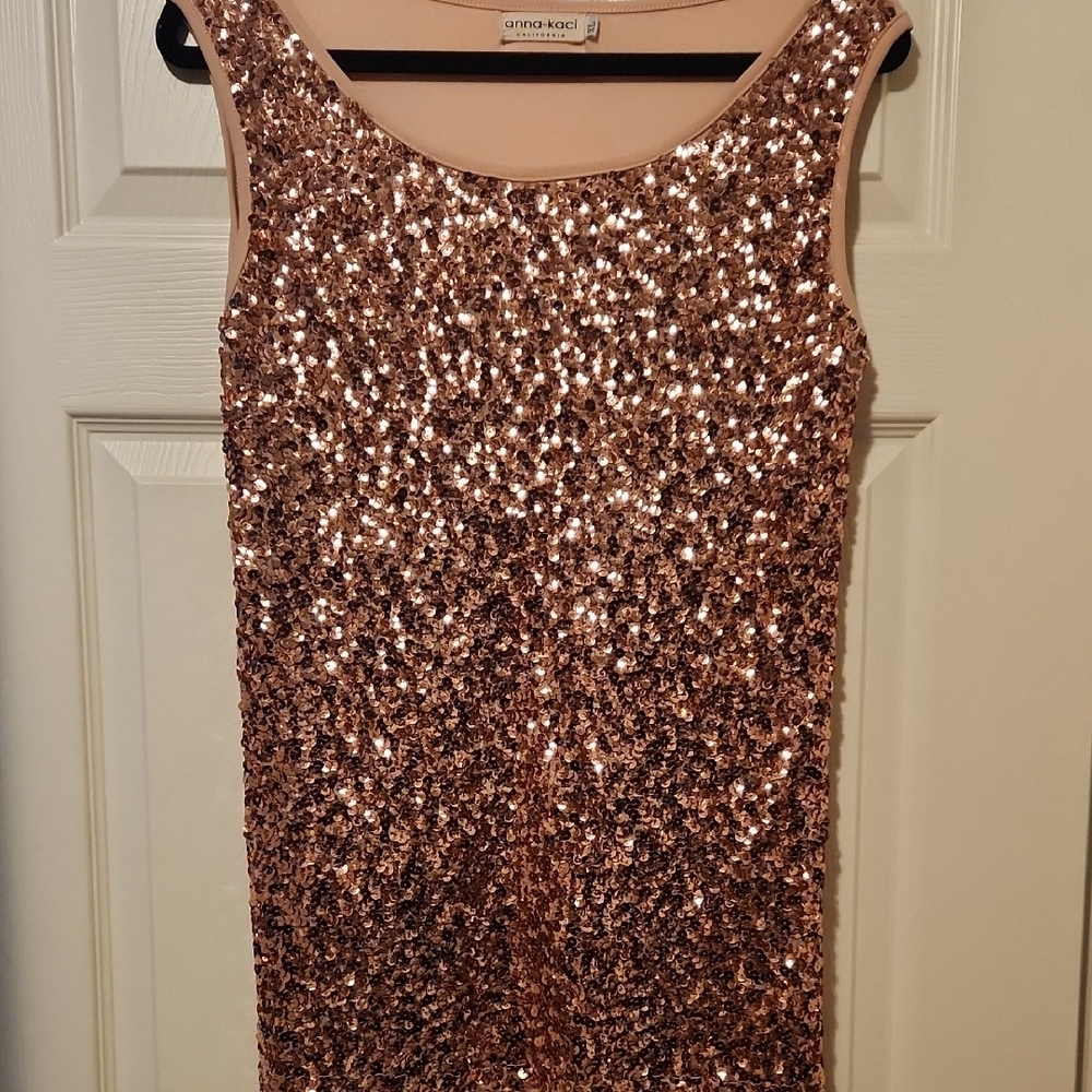 Rose Gold Sequin Scoop Neck Sheath Tank Top
